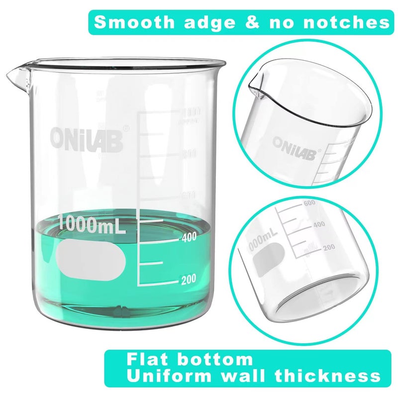 ONiLAB 8.5oz(250ml) Sturdy Glass Beaker, 3.3 Borosilicate Griffin Low Form with Printed Graduation, Pack of 6 13900250 - Image 3